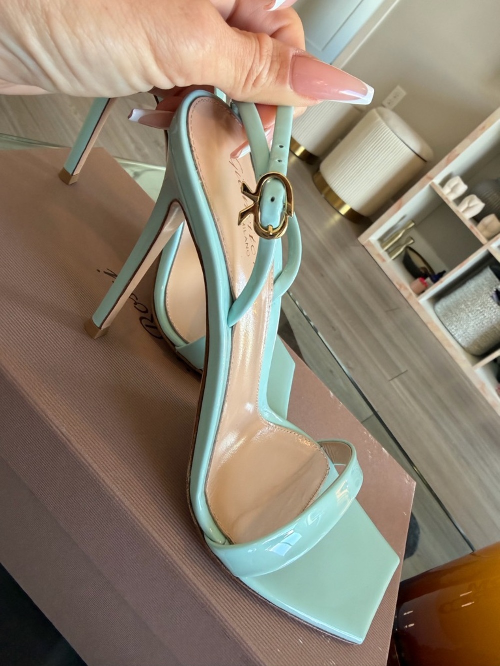 Gianvito Rossi Vernice Patent Ribbon Bora Slingback Stiletto Sandals in Mint 38 - Picture 4 of 15